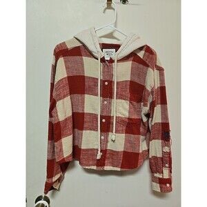 American Eagle Shirt Womens Medium Cozy Cabin Flannel Button Hooded